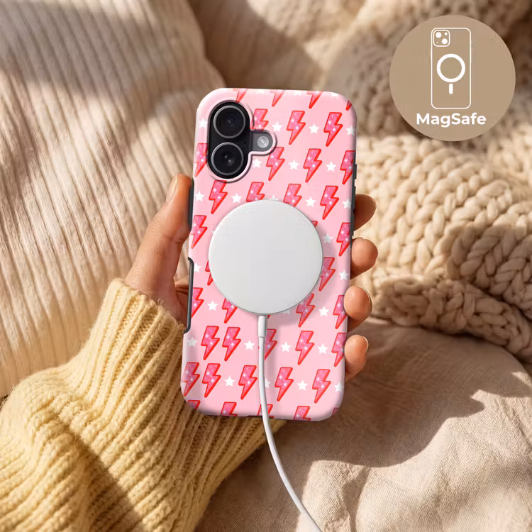 Patroon - Bliksem - Ster - Glitter - Roze Toughcase MagSafe Apple iPhone 17 klein -USP_MagsafeV