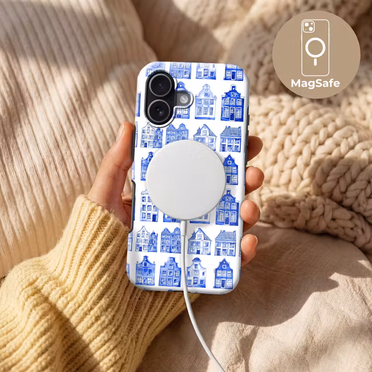 Patroon - Huizen - Blauw Toughcase MagSafe Apple iPhone 17 klein 1017 -USP_MagsafeV