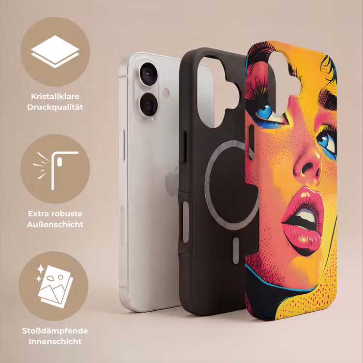 Close-up - Vrouwengezicht - Stippen - Geel Toughcase MagSafe Apple iPhone 17 klein -USP_Lagen_DE