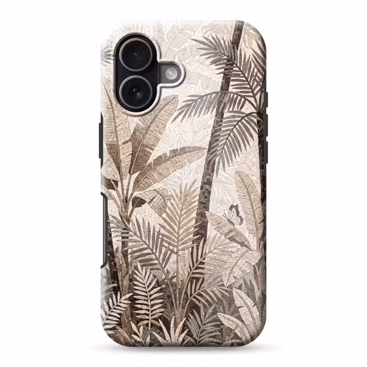 Natuur - Bladeren - Landschap - Mozaïek - Beige Toughcase MagSafe Apple iPhone 17 klein -3d
