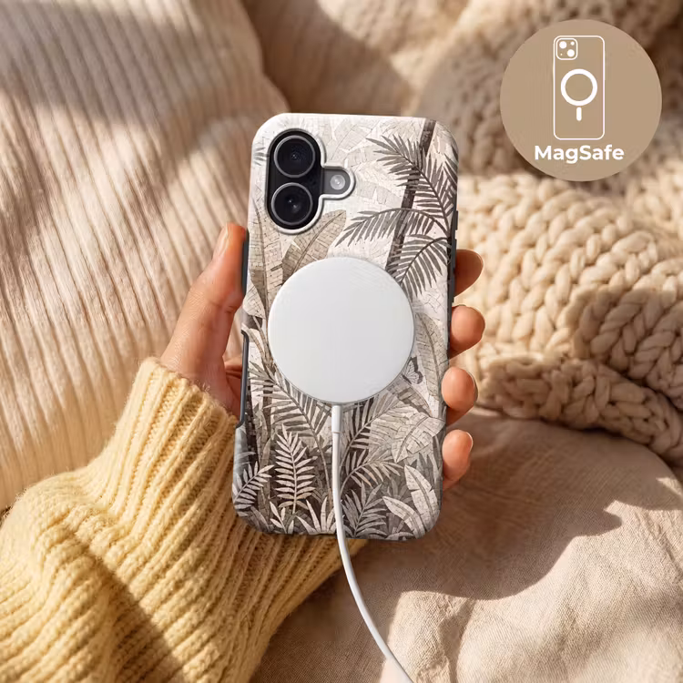 Natuur - Bladeren - Landschap - Mozaïek - Beige Toughcase MagSafe Apple iPhone 17 klein -USP_MagsafeV