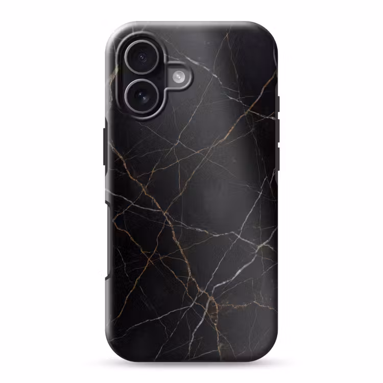 Natuursteen - Marmerpatroon - Abstract - Modern - Zwart - Goud Toughcase MagSafe Apple iPhone 17 klein -3d