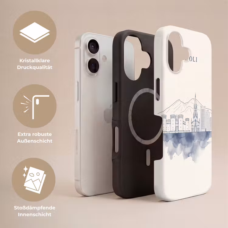 Napels - Skyline - Italie - Lijntekening - Aquarel Toughcase MagSafe Apple iPhone 17 klein -USP_Lagen_DE