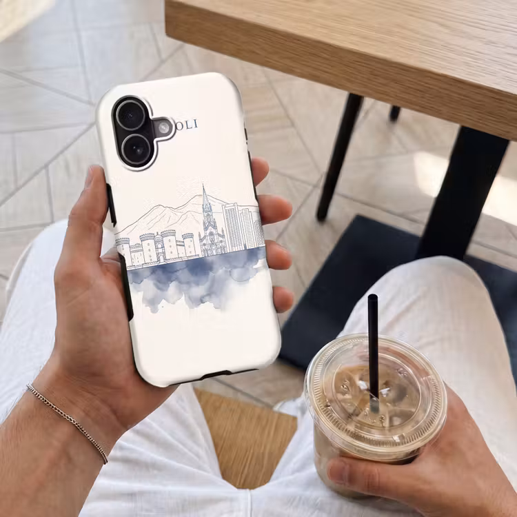 Napels - Skyline - Italie - Lijntekening - Aquarel Toughcase MagSafe Apple iPhone 17 klein -Sfeer1M