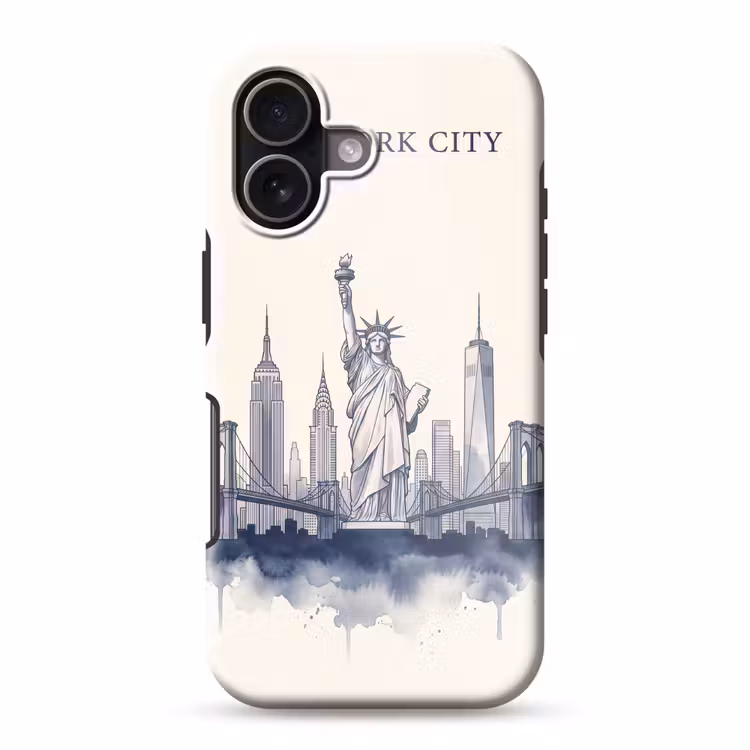 New York - Vrijheidsbeeld - Skyline - Illustratie - Blauw Toughcase MagSafe Apple iPhone 17 klein -3d
