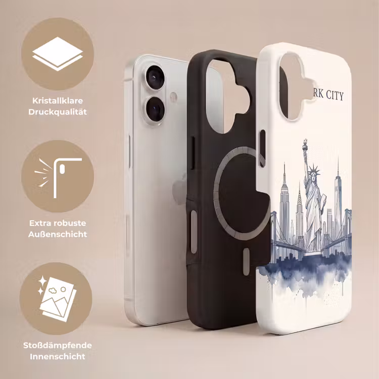 New York - Vrijheidsbeeld - Skyline - Illustratie - Blauw Toughcase MagSafe Apple iPhone 17 klein -USP_Lagen_DE