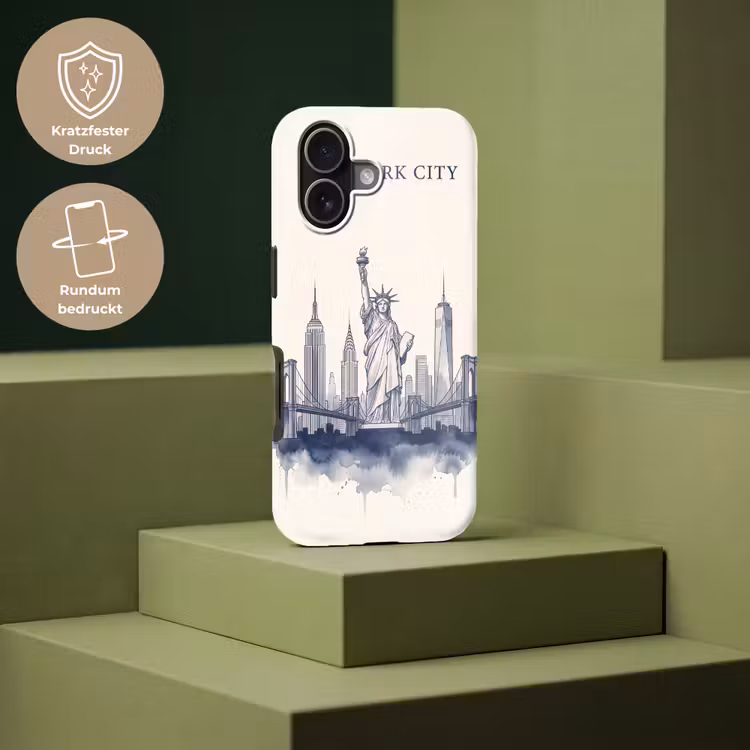 New York - Vrijheidsbeeld - Skyline - Illustratie - Blauw Toughcase MagSafe Apple iPhone 17 klein -USP_PrintM_DE