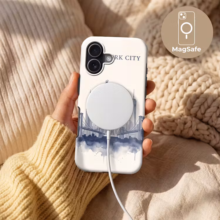 New York - Vrijheidsbeeld - Skyline - Illustratie - Blauw Toughcase MagSafe Apple iPhone 17 klein -USP_MagsafeV