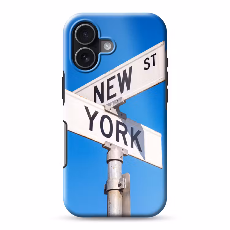 New York - Straatbord - Stad - Urban - Blauw Toughcase MagSafe Apple iPhone 17 klein -3d
