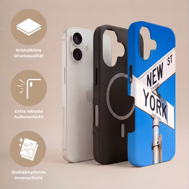 New York - Straatbord - Stad - Urban - Blauw Toughcase MagSafe Apple iPhone 17 klein -USP_Lagen_DE