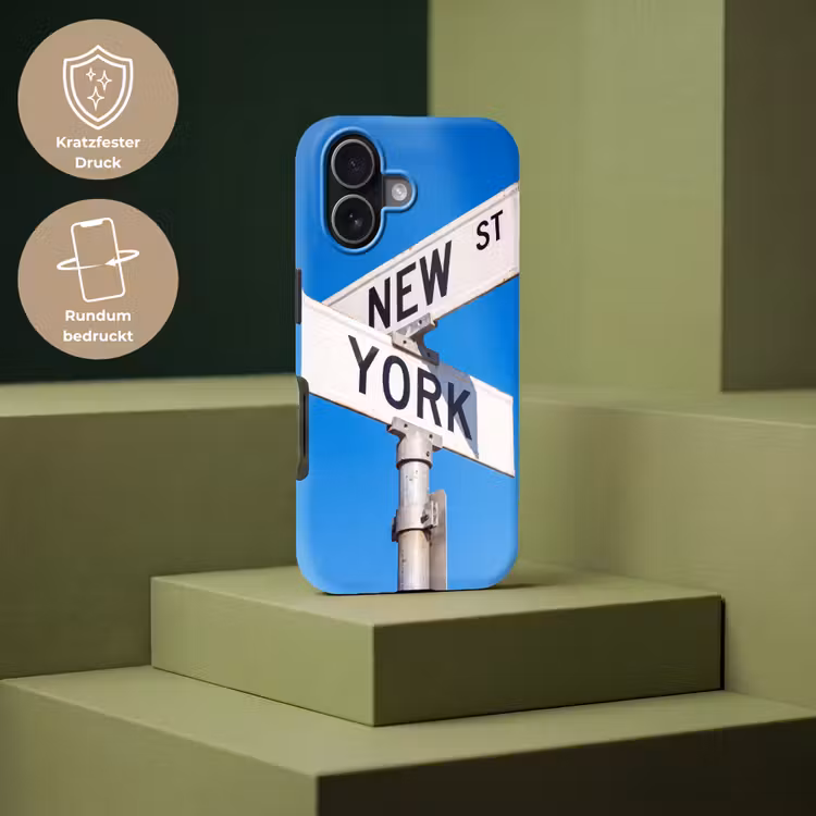 New York - Straatbord - Stad - Urban - Blauw Toughcase MagSafe Apple iPhone 17 klein -USP_PrintM_DE