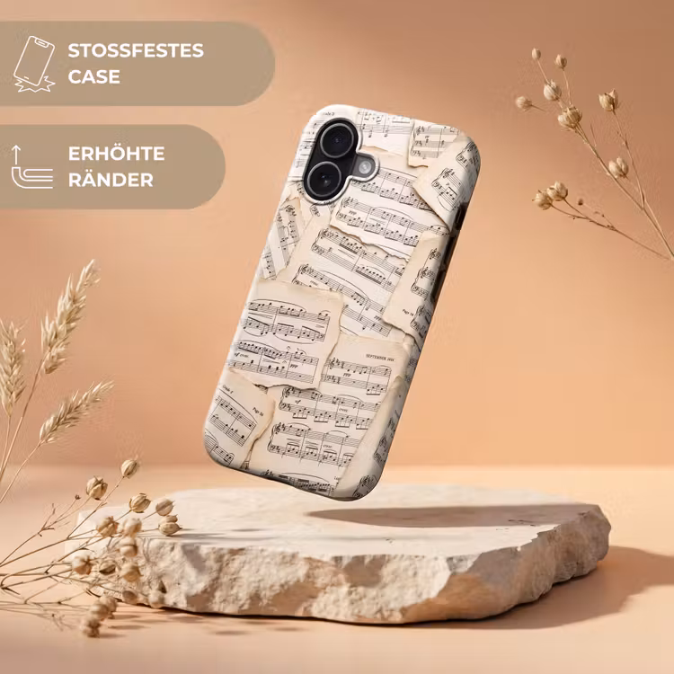 Bladmuziek - Oud - Noten - Vintage - Beige Toughcase MagSafe Apple iPhone 17 klein -USP_RandenV_DE