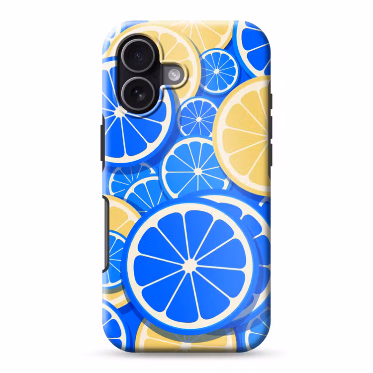 Fruit - Schijven - Patroon - Modern - Blauw - Geel Toughcase MagSafe Apple iPhone 17 klein -3d
