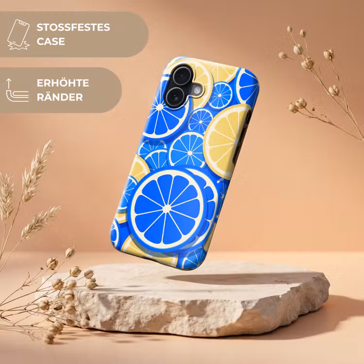 Fruit - Schijven - Patroon - Modern - Blauw - Geel Toughcase MagSafe Apple iPhone 17 klein -USP_RandenV_DE