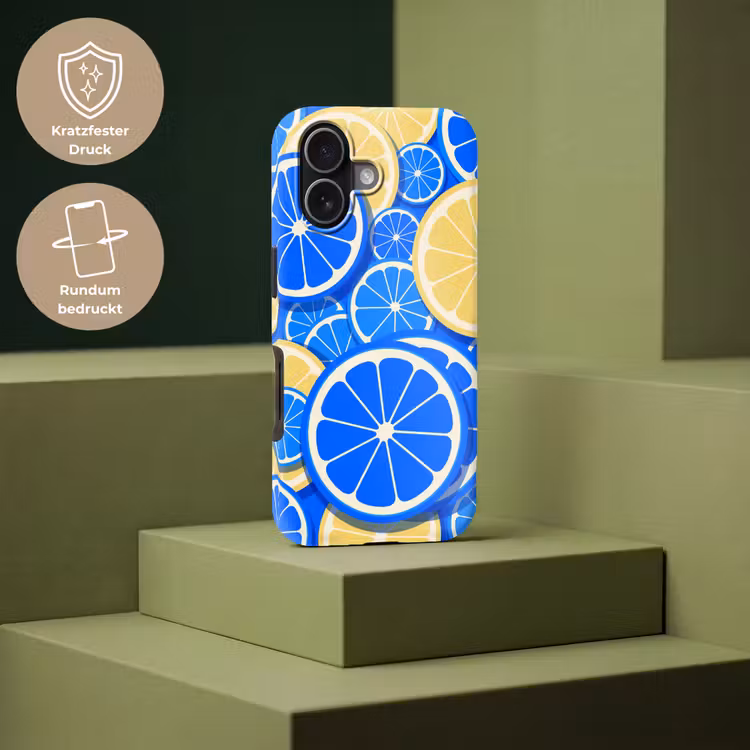 Fruit - Schijven - Patroon - Modern - Blauw - Geel Toughcase MagSafe Apple iPhone 17 klein -USP_PrintM_DE