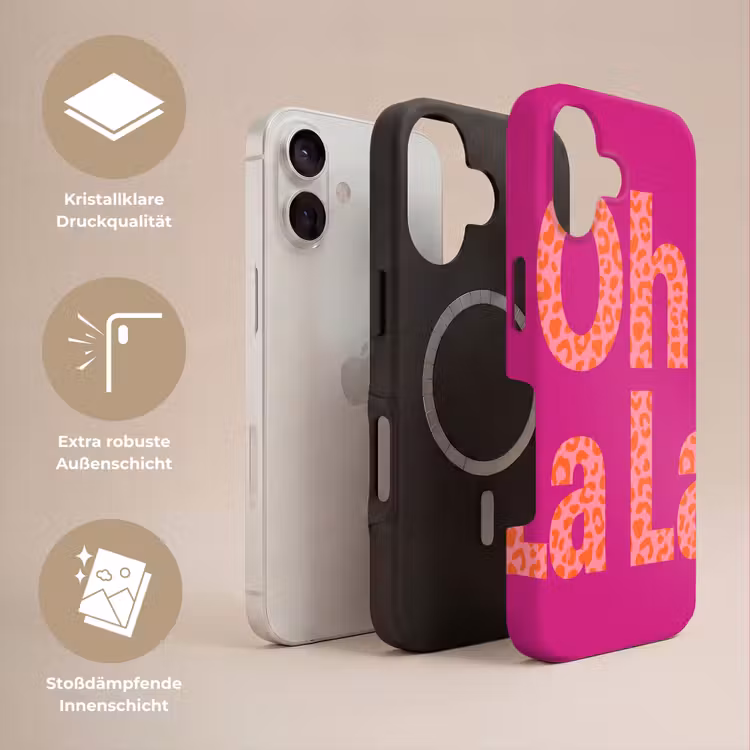 Oh la la - Luipaardprint - Roze Toughcase MagSafe Apple iPhone 17 klein -USP_Lagen_DE