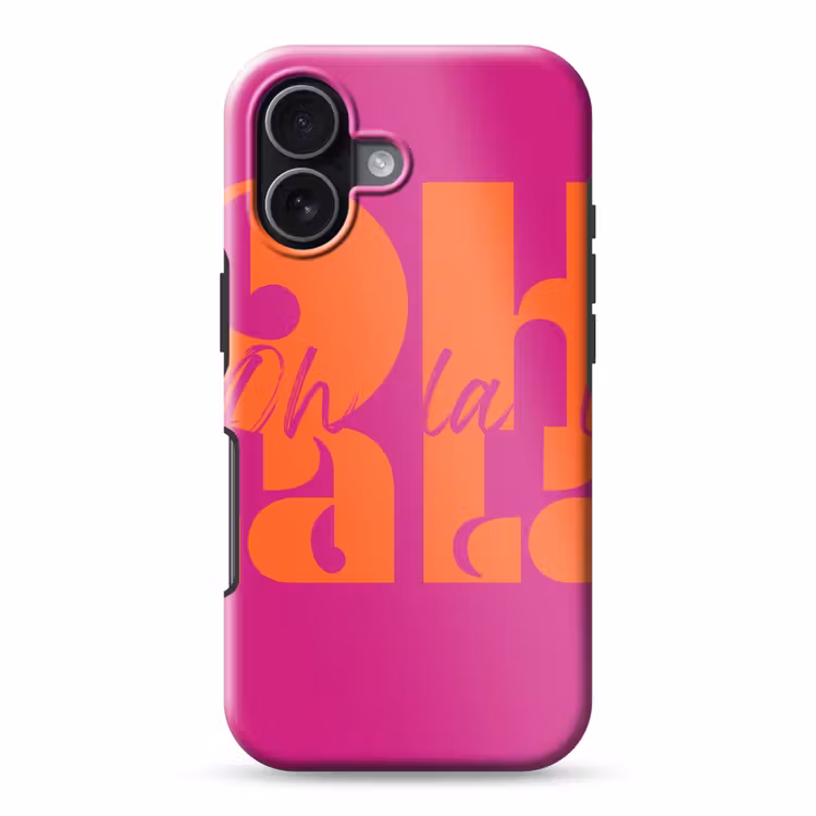 Oh la la - Roze - Oranje - Gestapelde letters Toughcase MagSafe Apple iPhone 17 klein -3d