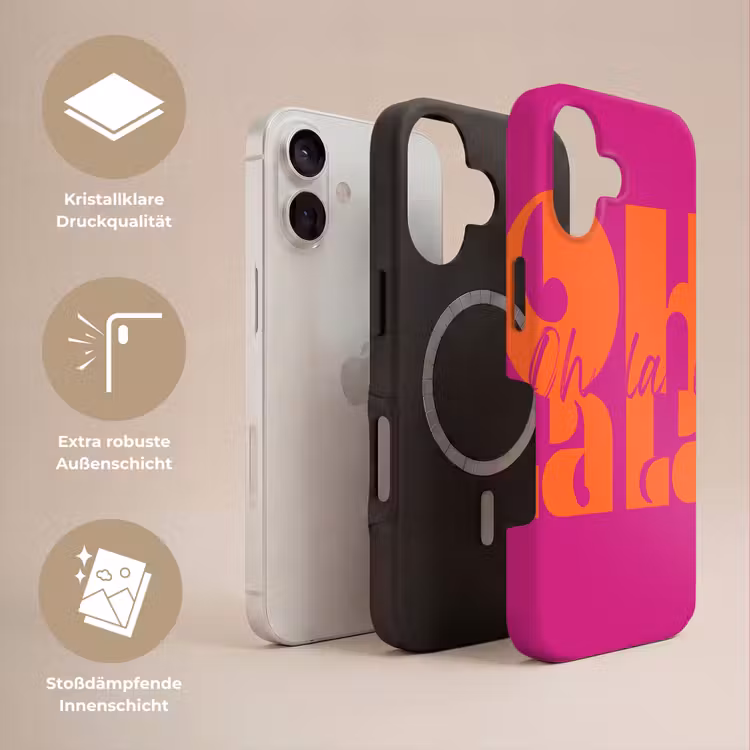 Oh la la - Roze - Oranje - Gestapelde letters Toughcase MagSafe Apple iPhone 17 klein -USP_Lagen_DE