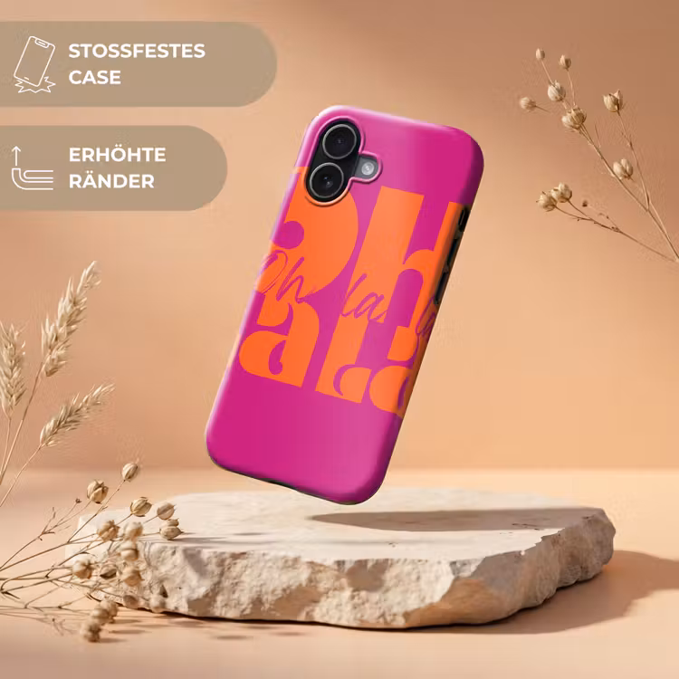 Oh la la - Roze - Oranje - Gestapelde letters Toughcase MagSafe Apple iPhone 17 klein -USP_RandenV_DE