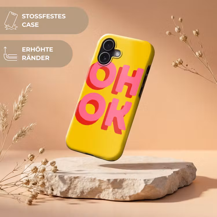 Oh ok - 3D - Geel - Roze Toughcase MagSafe Apple iPhone 17 klein -USP_RandenV_DE