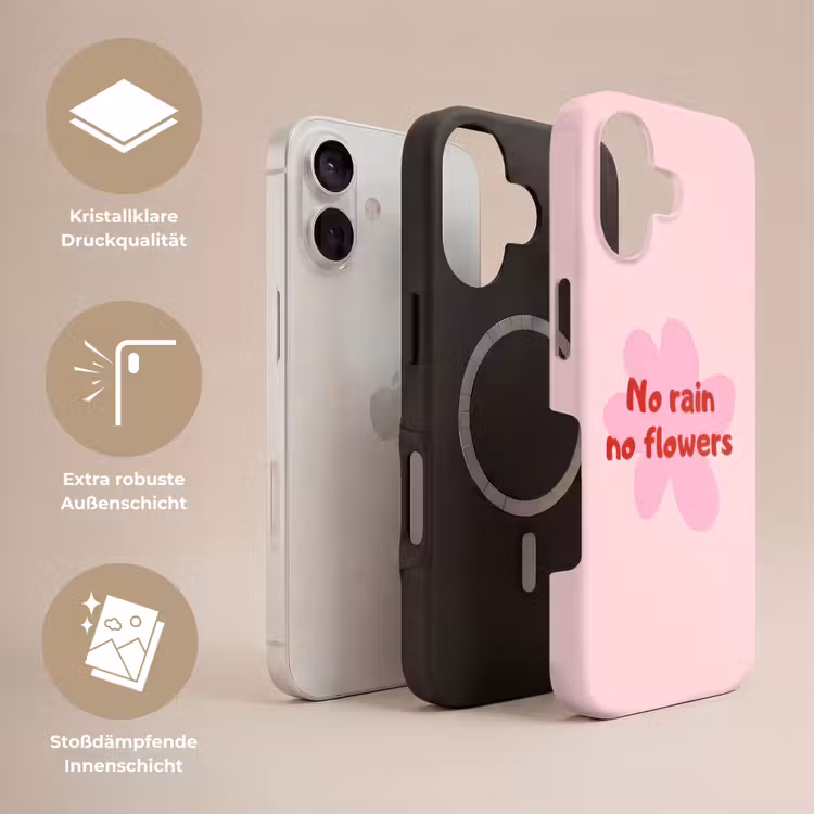 No rain no flowers - Bloem - Roze Toughcase MagSafe Apple iPhone 17 klein -USP_Lagen_DE