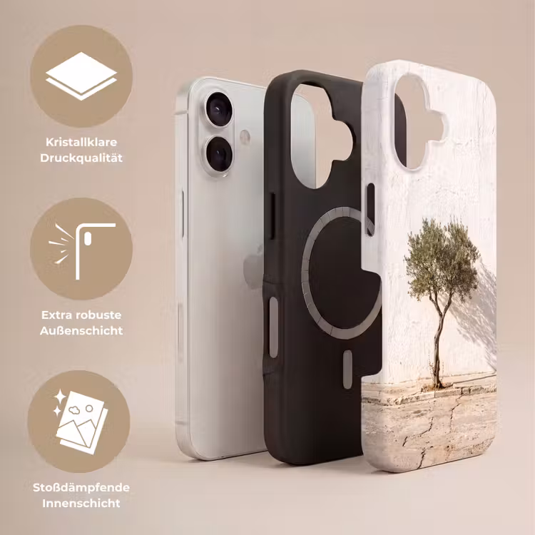 Handyhülle Toughcase - Olivenbaum – Wand – weiß - Olijfboom - muur - wit Toughcase MagSafe Apple iPhone 17 klein