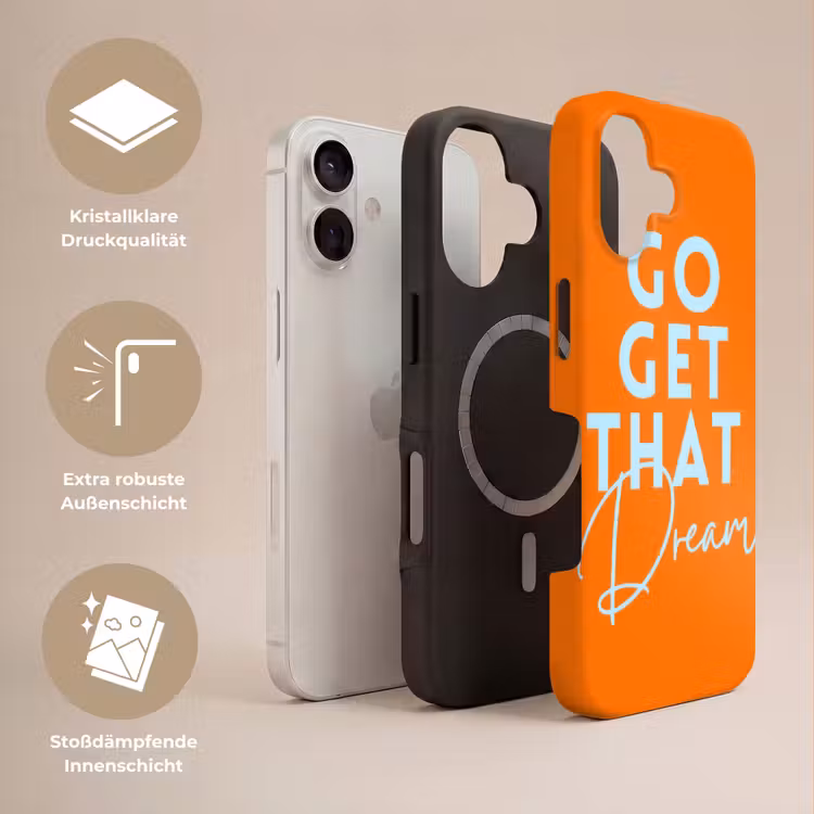 Oranje - Blauw - Go get that dream Toughcase MagSafe Apple iPhone 17 klein -USP_Lagen_DE