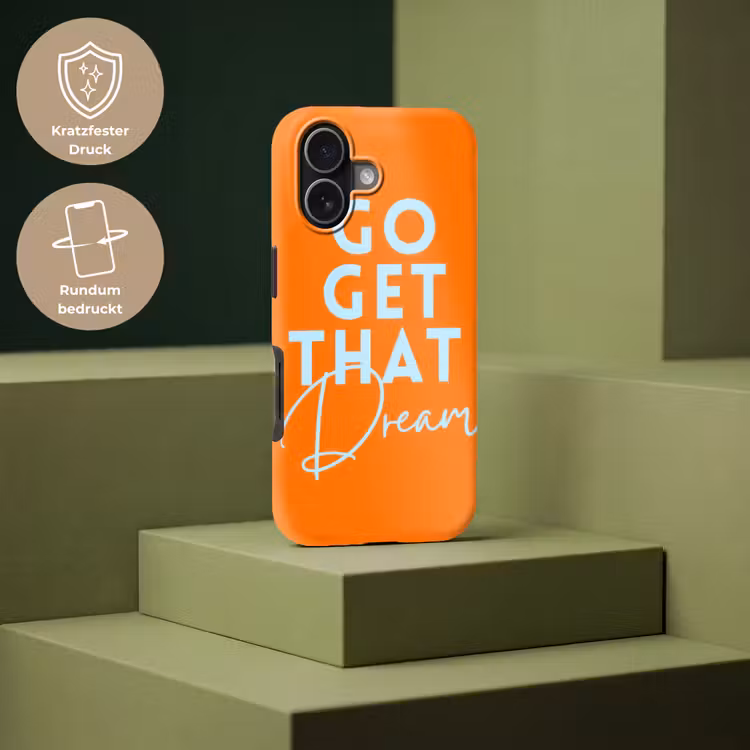 Oranje - Blauw - Go get that dream Toughcase MagSafe Apple iPhone 17 klein -USP_PrintM_DE
