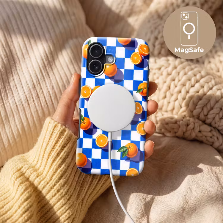 Handyhülle Toughcase - Orange – Kariert – Essen - Sinaasappel - Geruit - Eten Toughcase MagSafe Apple iPhone 17 klein