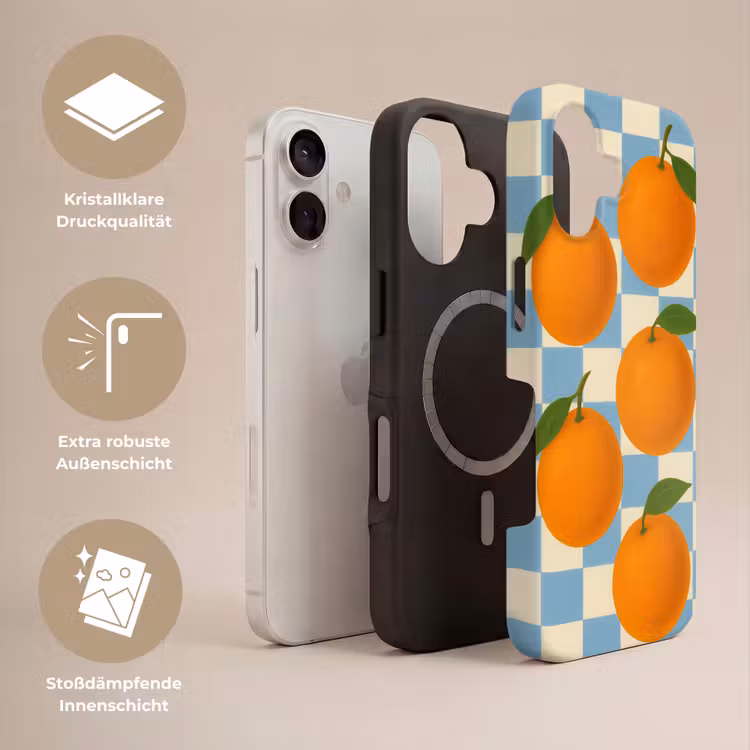 Sinaasappels - Blaadjes - Geblokt - Blauw Toughcase MagSafe Apple iPhone 17 klein -USP_Lagen_DE