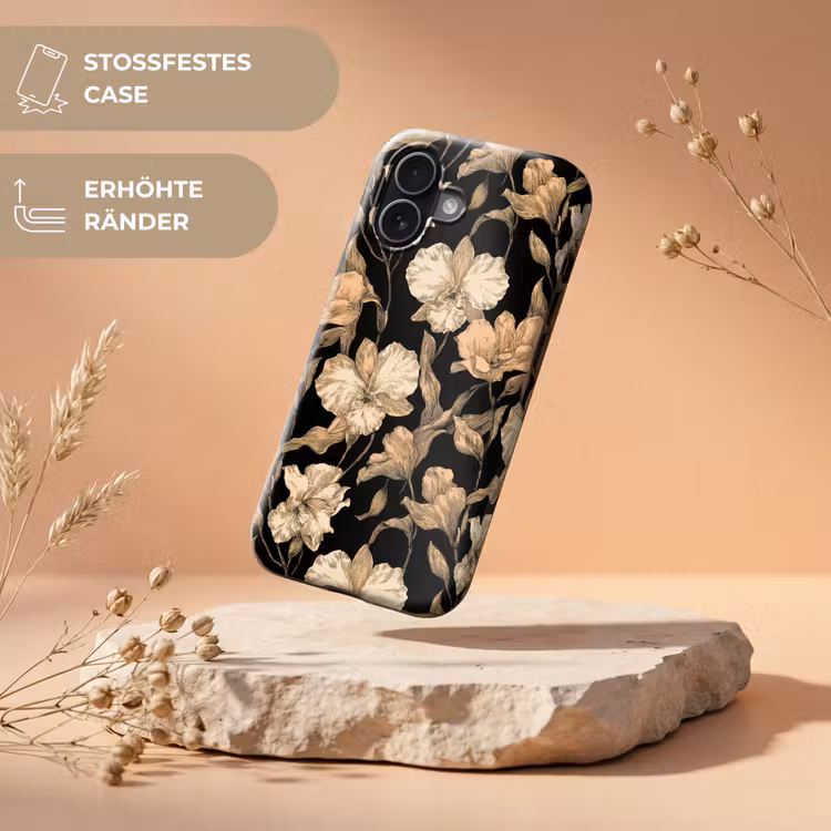 Orchideeën - Lijntekening - Patroon - Beige - Zwart Toughcase MagSafe Apple iPhone 17 klein 1017 -USP_RandenV_DE
