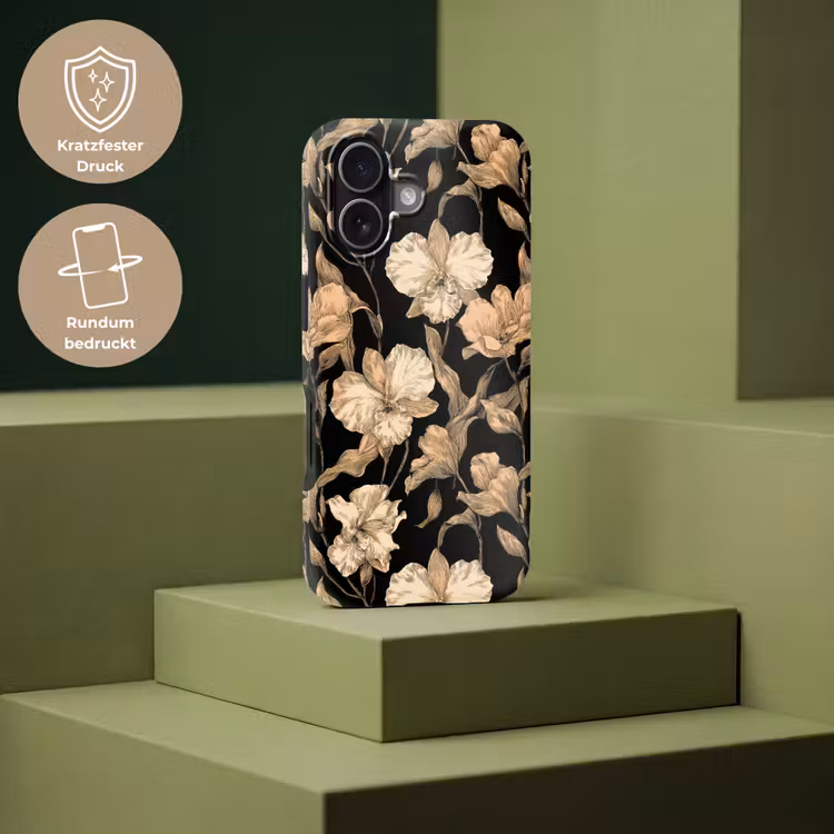 Orchideeën - Lijntekening - Patroon - Beige - Zwart Toughcase MagSafe Apple iPhone 17 klein 1017 -USP_PrintM_DE