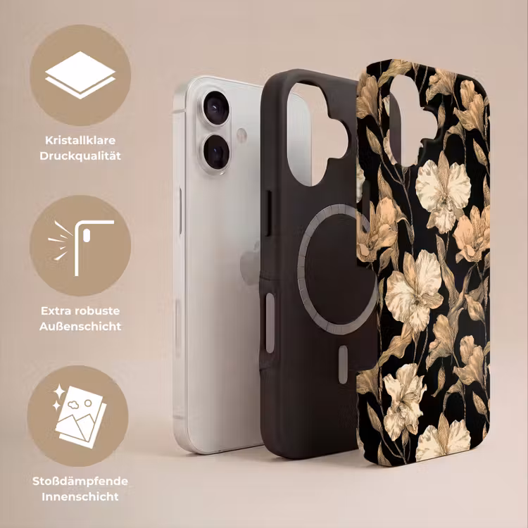 Orchideeën - Lijntekening - Patroon - Beige - Zwart Toughcase MagSafe Apple iPhone 17 klein 1017 -USP_Lagen_DE