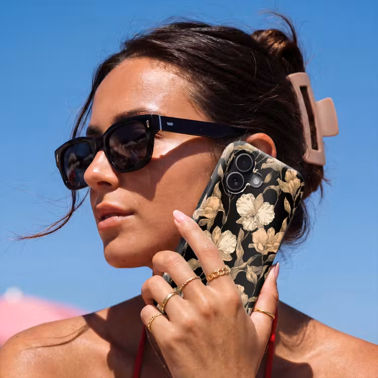 Orchideeën - Lijntekening - Patroon - Beige - Zwart Toughcase MagSafe Apple iPhone 17 klein 1017 -Sfeer2V