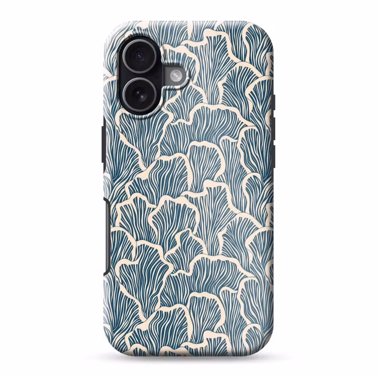 Organisch - Blauw - Crème - Schelpen Toughcase MagSafe Apple iPhone 17 klein 1017 -3d