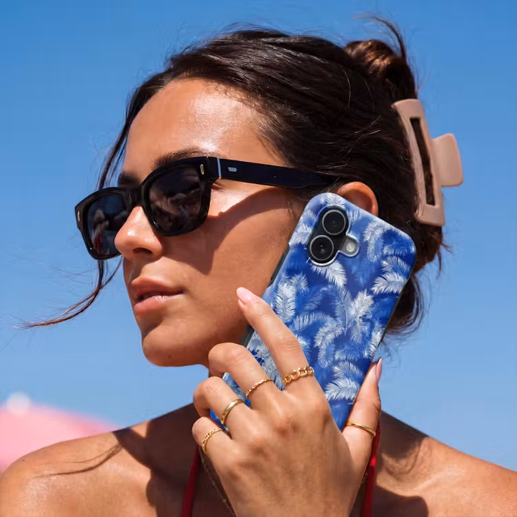 Palmblad - Patroon - Blauw Toughcase MagSafe Apple iPhone 17 klein 1017 -Sfeer2V