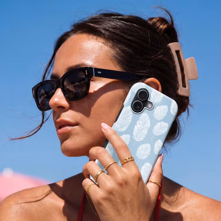 Palmbladeren - Naadloos - Patroon - Pastelblauw Toughcase MagSafe Apple iPhone 17 klein 1017 -Sfeer2V
