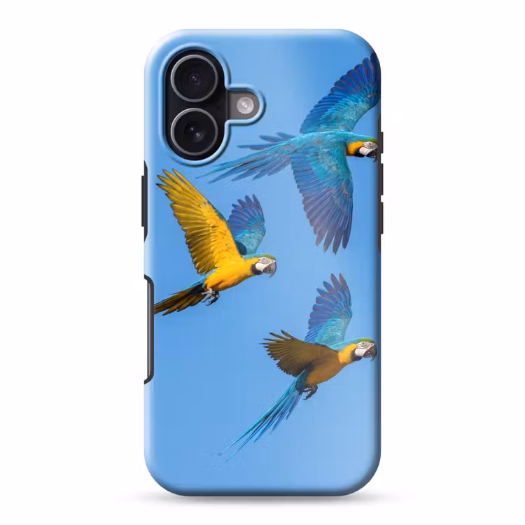 Papagaai - Vliegen - Blauw - Geel Toughcase MagSafe Apple iPhone 17 klein -3d