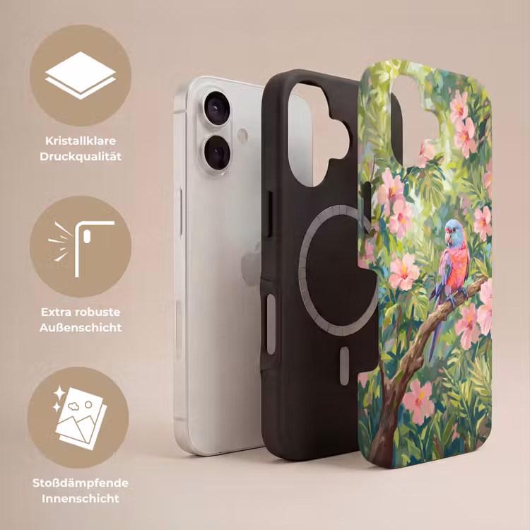 Papagaai - Hibiscusbloemen - Kleurrijk Toughcase MagSafe Apple iPhone 17 klein -USP_Lagen_DE