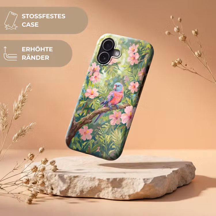 Papagaai - Hibiscusbloemen - Kleurrijk Toughcase MagSafe Apple iPhone 17 klein -USP_RandenV_DE