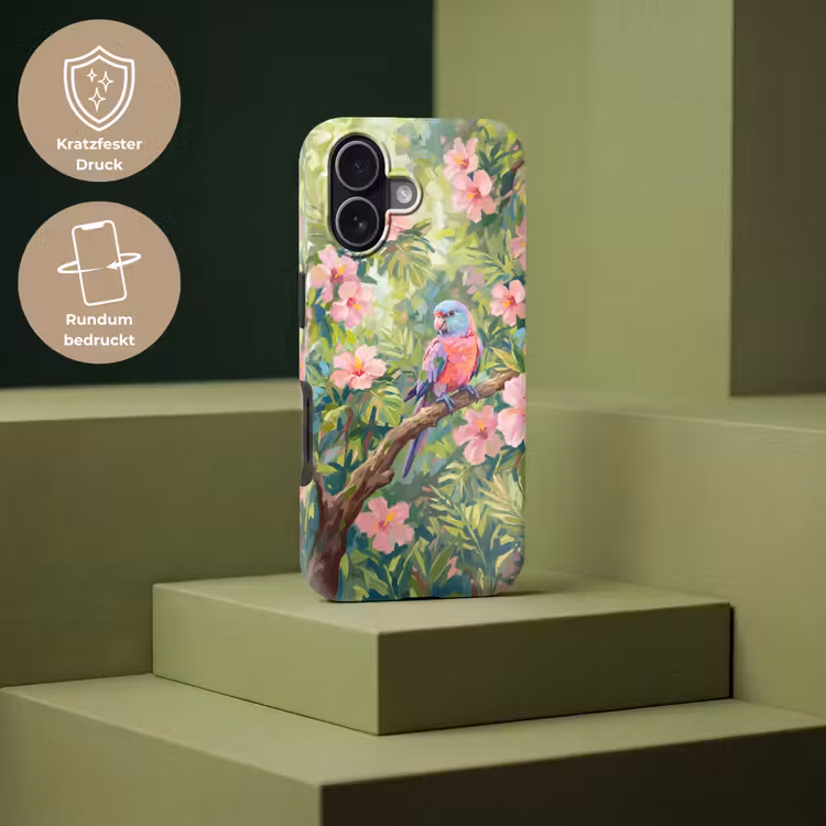 Papagaai - Hibiscusbloemen - Kleurrijk Toughcase MagSafe Apple iPhone 17 klein -USP_PrintM_DE