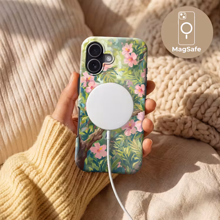 Papagaai - Hibiscusbloemen - Kleurrijk Toughcase MagSafe Apple iPhone 17 klein -USP_MagsafeV