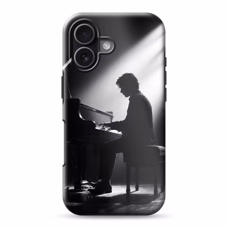 Persoon - Piano - Muziek - Zwart-wit - Podium Toughcase MagSafe Apple iPhone 17 klein -3d