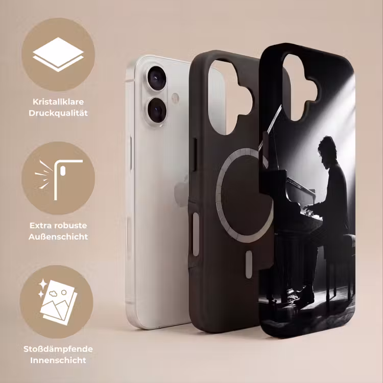 Persoon - Piano - Muziek - Zwart-wit - Podium Toughcase MagSafe Apple iPhone 17 klein -USP_Lagen_DE