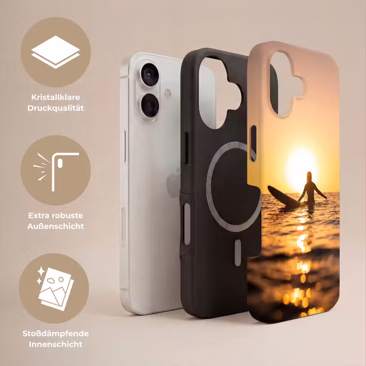 Persoon - Surfen - Zonsondergang - Zee - Oranje Toughcase MagSafe Apple iPhone 17 klein -USP_Lagen_DE