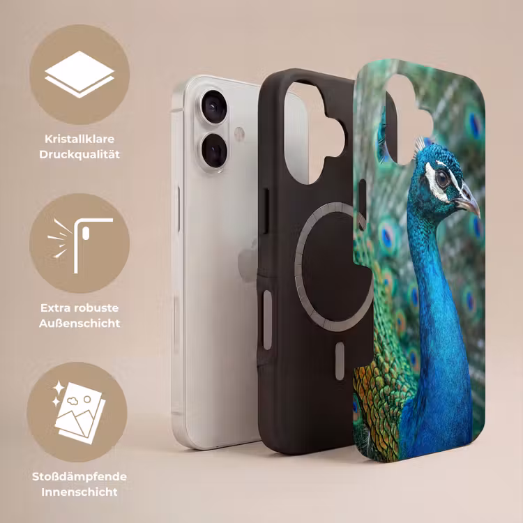 Pauw - Veren - Blauw Toughcase MagSafe Apple iPhone 17 klein -USP_Lagen_DE