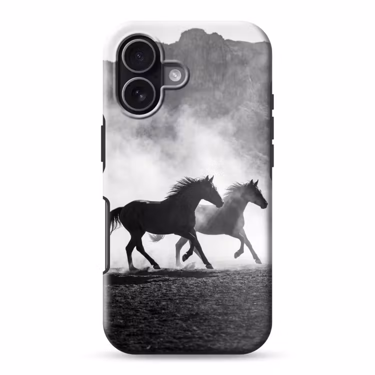Paard - Ren - Stof - Zwart-wit - Dieren Toughcase MagSafe Apple iPhone 17 klein -3d