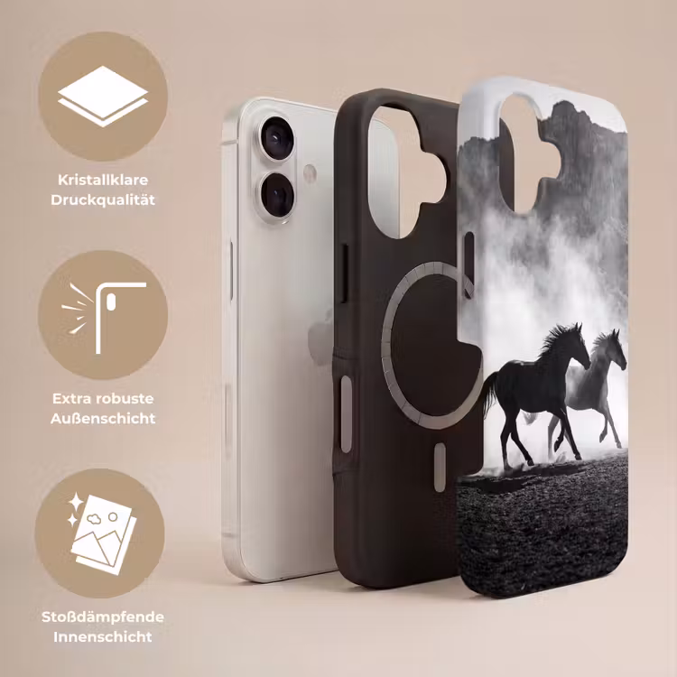 Paard - Ren - Stof - Zwart-wit - Dieren Toughcase MagSafe Apple iPhone 17 klein -USP_Lagen_DE