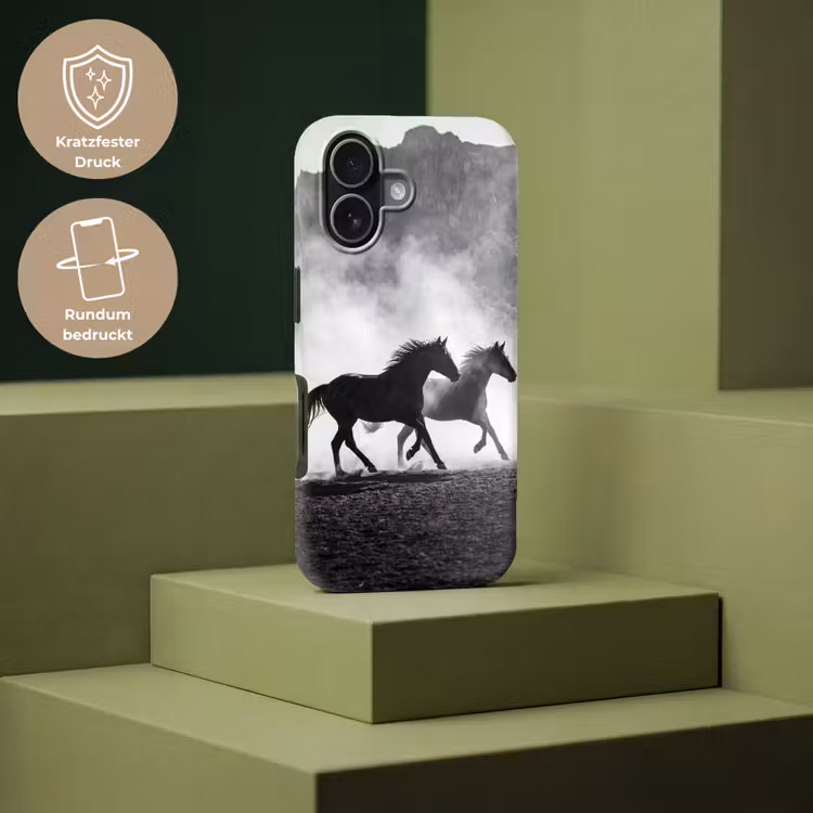 Paard - Ren - Stof - Zwart-wit - Dieren Toughcase MagSafe Apple iPhone 17 klein -USP_PrintM_DE