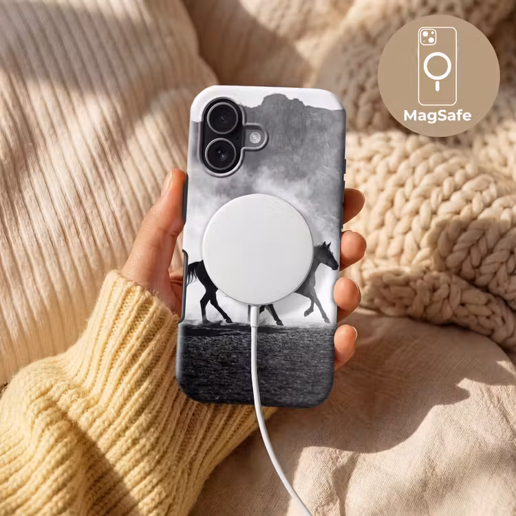 Paard - Ren - Stof - Zwart-wit - Dieren Toughcase MagSafe Apple iPhone 17 klein -USP_MagsafeV